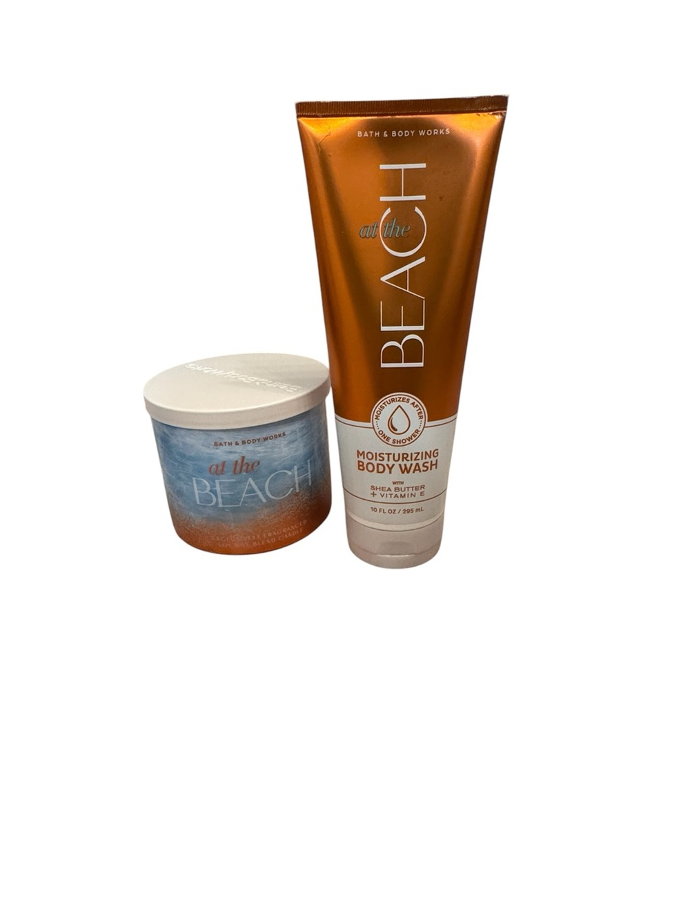 New BATH & BODY WORKS At The Beach 3 Wick Candle and Body Wa$h Bundle
